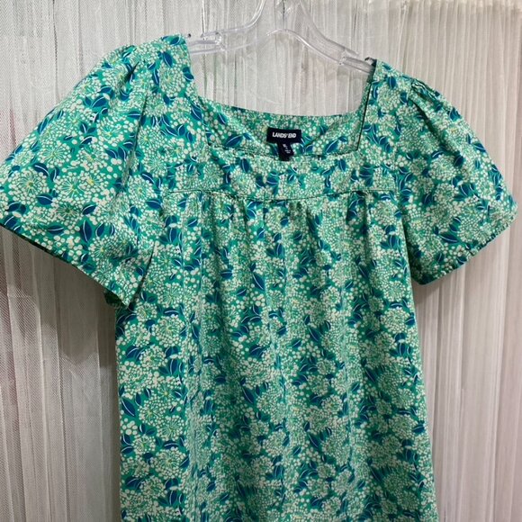 Lands' End Womens Size XL Floral Square Neck Boho Top Summer Chic Puffy Sleeves - Picture 3 of 11